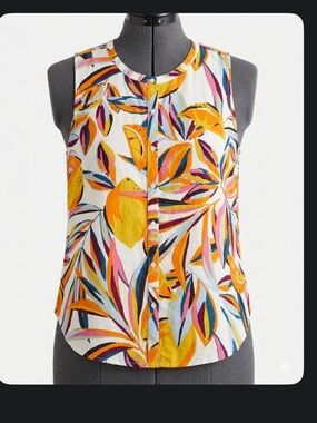 C&C California 100% Linen Lemon & Tropical Leaf Print Sleeveless Top